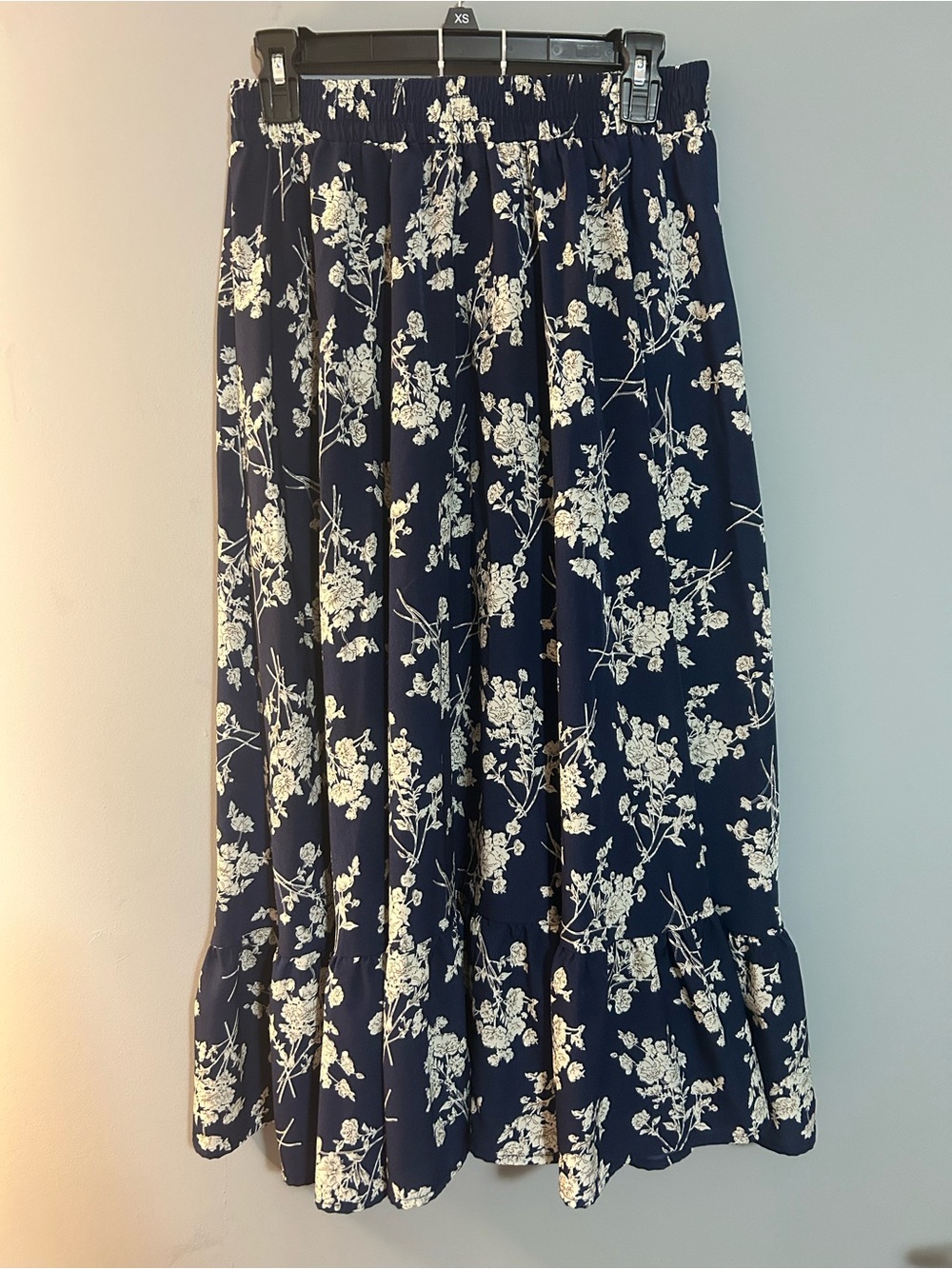 SHEIN Navy Floral Maxi Skirt with Ruffle Hem